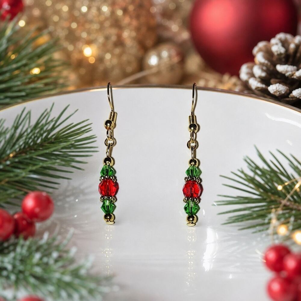 Handmade Elegant Holiday Glass Bulb Gold Plated Fishhook Earrings #C55